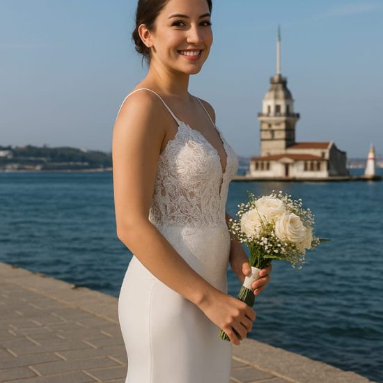 Balık Model İnce Askılı Gelinlik