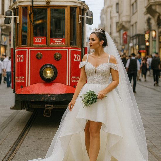 Kuyruk Detaylı Kısa Gelinlik